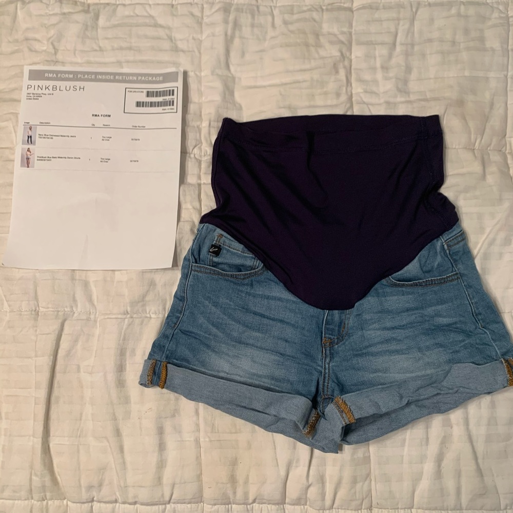 Blue Basic Maternity Shorts